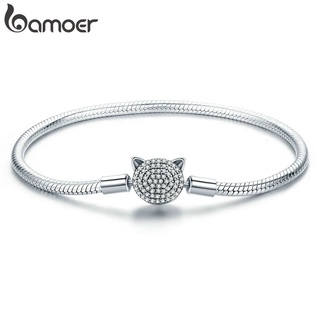 BAMOER Lovely Cat Original Bracelet Fit For Charm DIY 925 Sterling Silver AAA Zircon