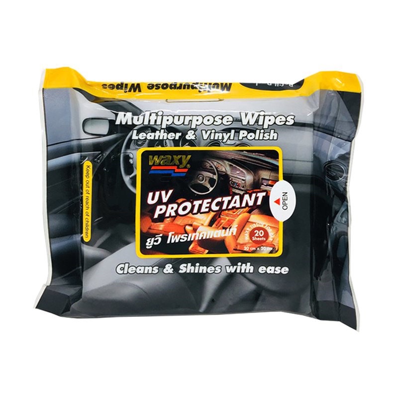 ผ้าเปียกบำรุงรักษาเครื่องหนังแว็กซี่ ยูวีและพื้นผิววัสดุทุกชนิด WAXY (แพ็ค 20 แผ่น) ทิชชู่เปียก/b