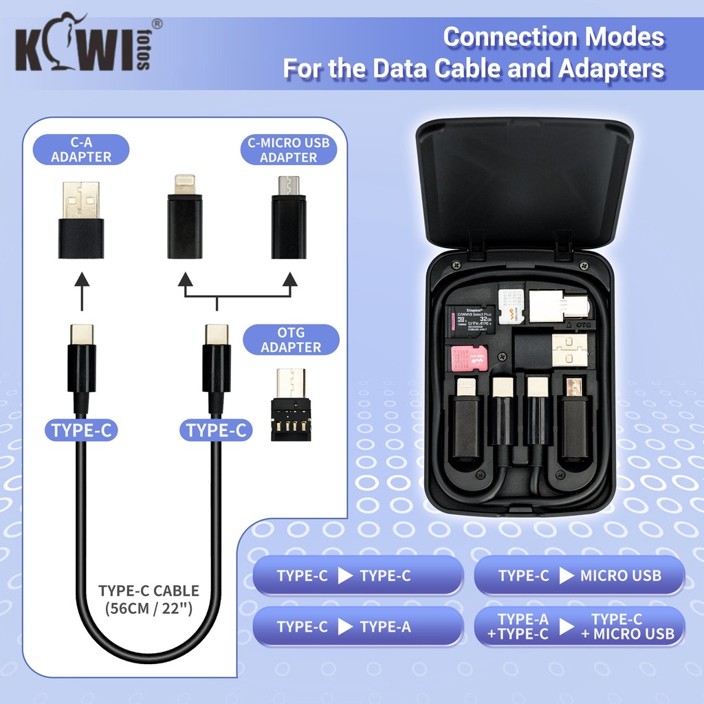 Kiwifotos ชุดสายเคเบิลข้อมูล และอะแดปเตอร์ USB พร้อมช่องใส่ซิมการ์ด อเนกประสงค์ สําหรับโทรศัพท์มือถือ แท็บเล็ต