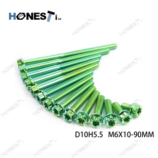 Honesti22 น็อตไทเทเนียม GR5 titanium alloy 1.0P M6X10-90mm CNC head screws Motorcycle modification Purple/Brown/Green.