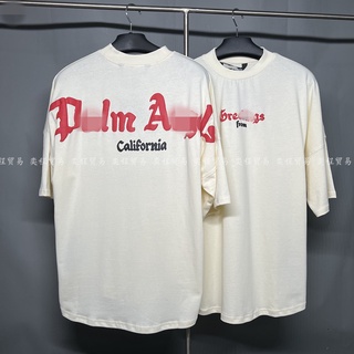 PA  Angel New Cursive Script RedLOGOPuff Print Short Sleeve Fashion Brand High Street CoupleT