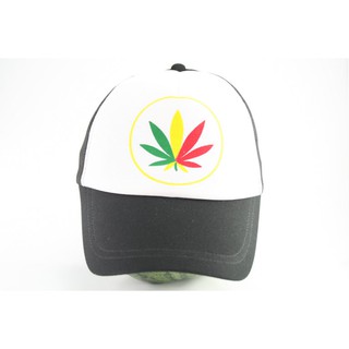 สินค้าราสต้า Cap White Color Rasta หมวกแก๊ปราสต้าสีขาว-ดำ ลายใบธรรมชาติ เขียว เหลือง แดง