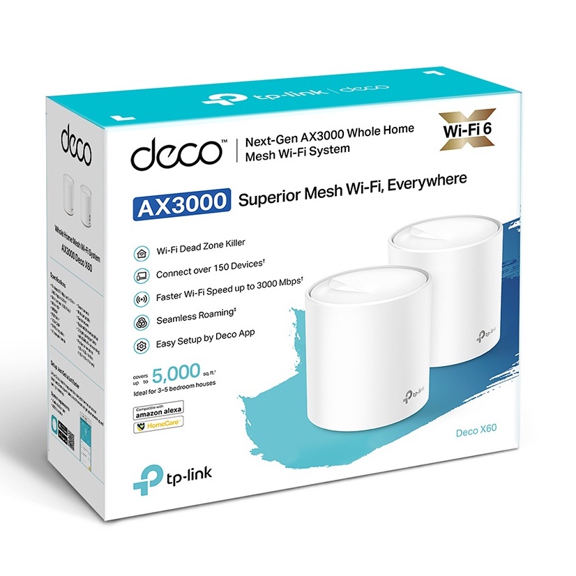TP-LINK (Deco X60) (PACK 2) AX3000 Whole Home Mesh Wi-Fi System