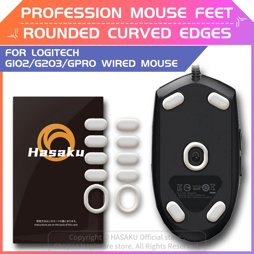 แผ่นรองเมาส์สําหรับเล่นเกม Hasaku Replacement Round Curved Edge สําหรับ Logitech G102 G203 GPRO 2 ชุ