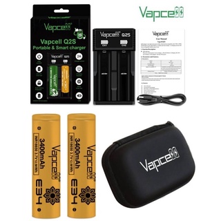 Vapcell เครื่องชาร์จพร้อมถ่าน[Vapcell INR18650 E34 3400mAh 3.7V 2ก้อน+เครื่องชาร์จQ2S]เช็คโค๊ตได้