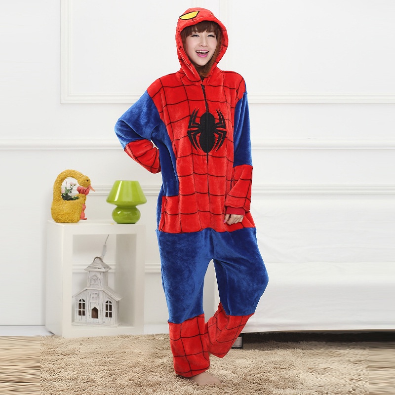 Kigurumi spiderman ชุดนอนชุดนอน Unisex สัตว์การ์ตูน Onesies