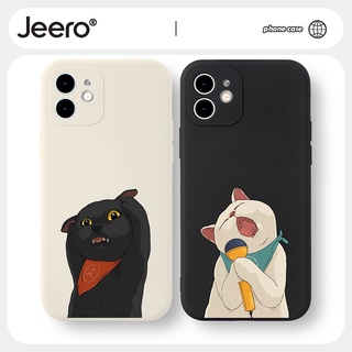 Jeero เคสคู่ เคสไอโฟน คู่รัก ขอบเหลี่ยมกันกระแทกซิลิโคนนุ่มการ์ตูนน่ารักตลก เคสโทรศัพท์ Compatible for iPhone 13 12 11 Pro Max SE 2020 X XR XS 8 7 6 6S Plus พลัส HFF655