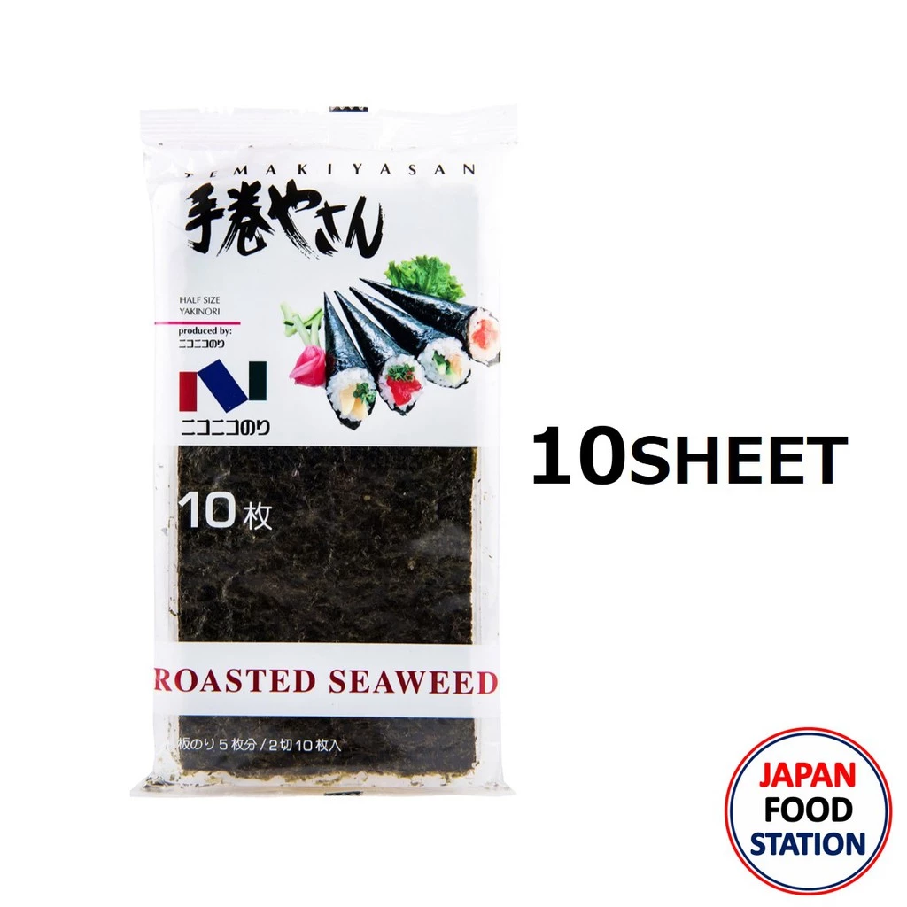 NICONICO NORI YAKINORI TEMAKIYASAN HALF SIZE 10 SHEET (6112) สาหร่ายทะเลย่างชนิดครึ่งแผ่น JAPANESE SEAWEED