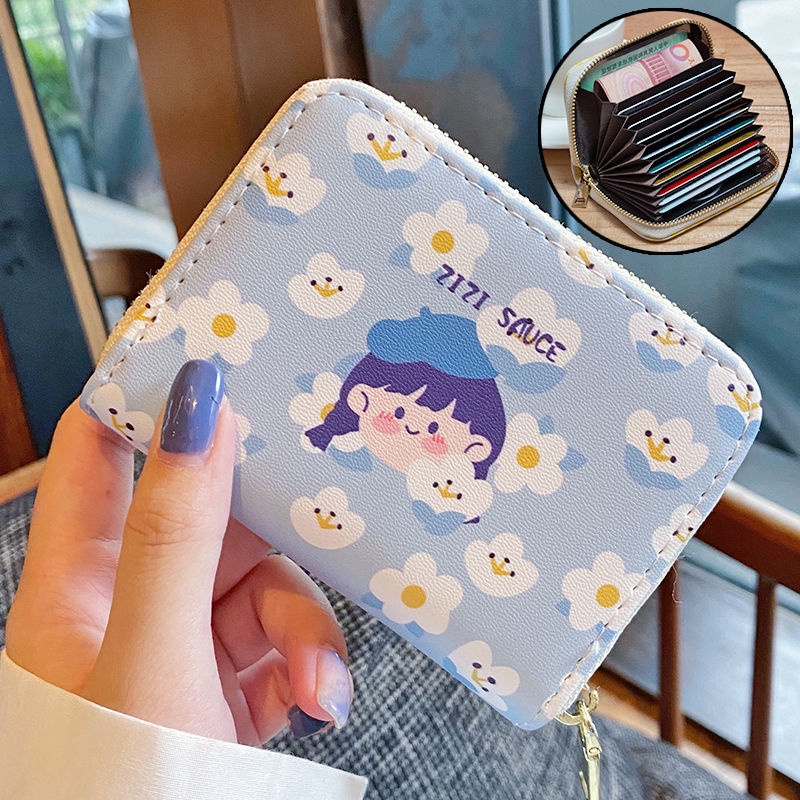 AMILA  กระเป๋าใส่เหรียญใบเล็ก หญิง การ์ตูนน่ารัก สไตล์ญี่ปุ่น หัวใจสาว สั้น ไอดี การ์ด กระเป๋าใส่บัตรธนาคาร