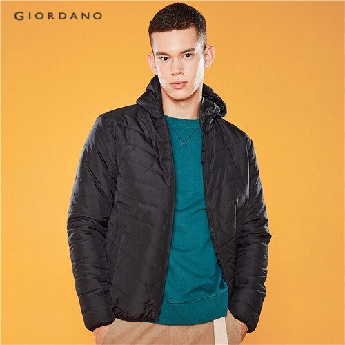 GIORDANO MEN Solid hooded quilted coat 01079726