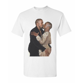 การพิมพ์ฝ้ายเสื้อยืด ลายฮิปสเตอร์ Yeezus Kim Kardashian Kanye kisses สําหรับผู้ชายS-4XL