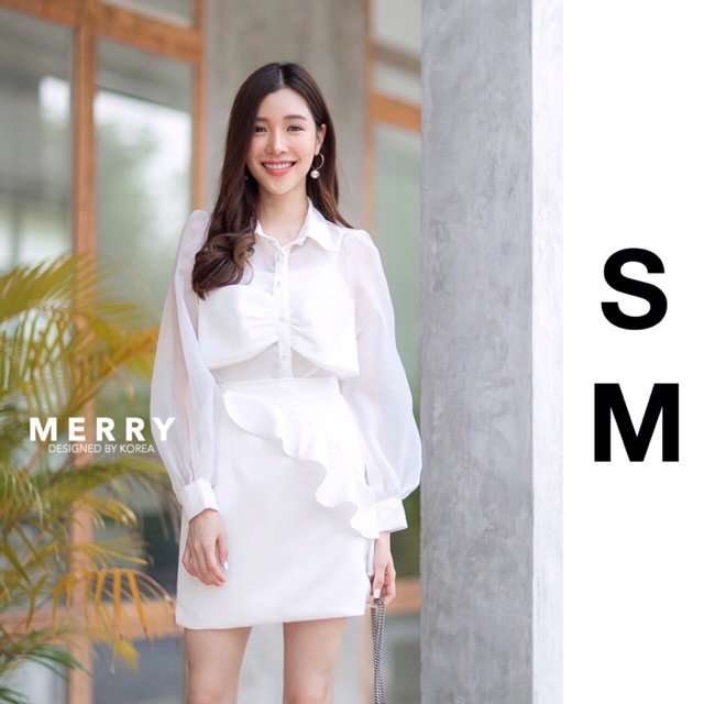 Ribbon Shirt & White Skirt