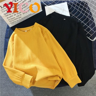 YICO 🌸【ขนาดอยู่ในรูปที่ 4!】พร้อมส่ง เสื้อแขนยาวผู้หญิง สไตล์เกาหลี Oversized ไหล่ตก ผ้าคอตต้อน