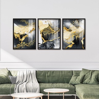 SB Design Square รูปพร้อมกรอบ Doseart รุ่น Lavish Gold XL 60×75 cm/ชิ้น (ภาพรวมกรอบ 63×78 cm) SET 3 PCS. (189x78 ซม.)