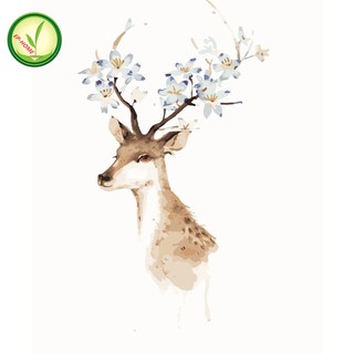 EP-HOME DIY ภาพวาดสีน้ำมัน ภาพระบายสีตามตัวเลข Animal noble sika deer unframe