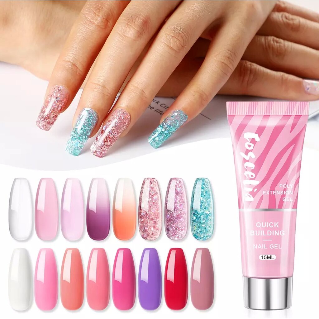 COSCELIA Poly gel เจลต่อเล็บ 15ml. โพลี่เจลต่อเล็บ เนื้อใส ชมพู กากเพชร POLYGEL Acrylicgel เล็บเจล เปลี่ยนตามอุณ...