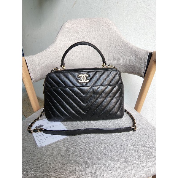 Chanel Cc Trendy Bowling Chevron black lambskin