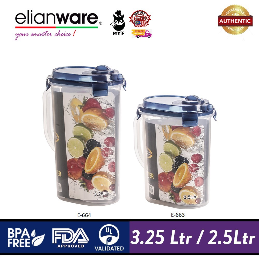 Elianware 2.5L (E-663) / 3.25L (E-664) Ezy-Lock PREMIUM SERIES เหยือกน้ําปลอดสาร BPA สุญญากาศ 100% b