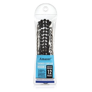 Amazer  : AMZHOOK-BLK* ตะขอแขวนม่านอาบน้ำ Amazer Shower Curtain Hooks Rings Black - 12-pc set