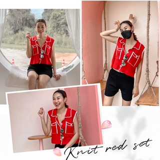 nesttcloset : 𝗞𝗡𝗜𝗧 𝗥𝗘𝗗 𝗦𝗘𝗧 (สีแดง เสื้อ+กางเกง)