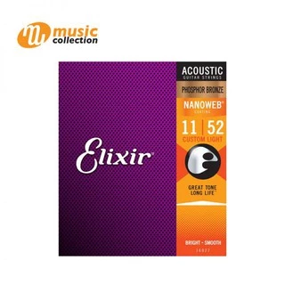 (ของแท้) สายกีตาร์โปร่ง ELIXIR PHOSPHOR BRONZE NANOWEB COATING,CUSTOM LIGHT(.011-.052) #16027