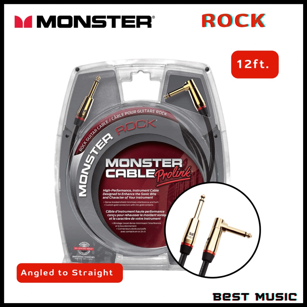 สายแจ็ค Monster Rock 12ft. Angled to Straight Instrument Cable