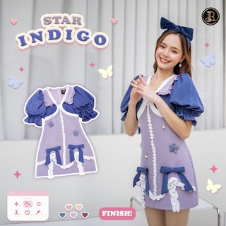 BLT BRAND การันตีเสื้อผ้าแบรนด์แท้ มินิเดรส สีม่วงแขนน้ำเงิน STAR INDIGO