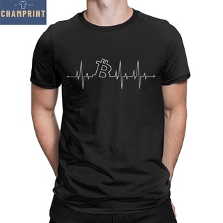 [COD]Summwe เสื้อยืดแขนสั้น ผ้าฝ้าย พิมพ์ลาย Bitcoin Heartbeat แฟชั่นสําหรับผู้ชายS-5XL