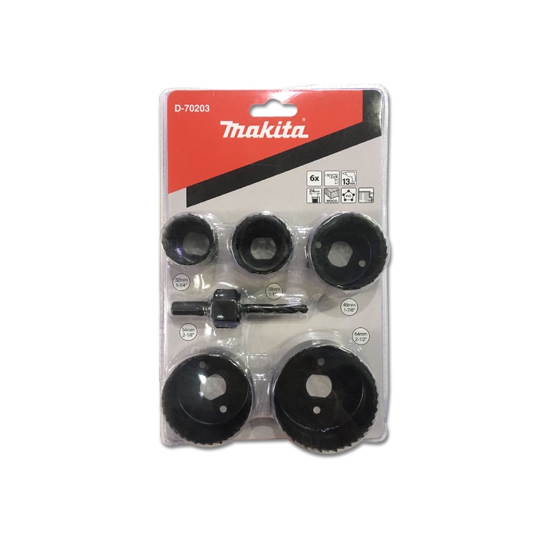 MAKITA D-70203 : ชุด HOLE SAW เจาะไม้ 32,38,48,54,64 มม.