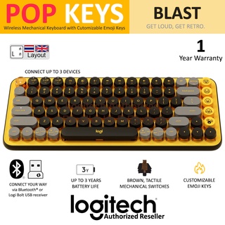 Logitech POP KEYS Mechanical Wireless Keyboard (Blast Yellow) คีย์บอร์ดไร้สายแป้นภาษาไทย/ภาษาอังกฤษของแท้ประกันศูนย์ 1ปี