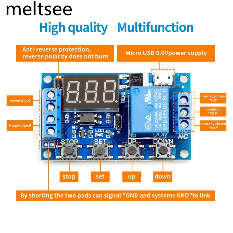 Dc 6-30V ไฟ LED ดิจิตอลรีเลย์ทริกเกอร์วงจรสวิทช์ตั้งเวลาควบคุมเวลา LED Light Digital Time Delay Relay Module Trigger Cycle Timer Delay Switch Circuit Board