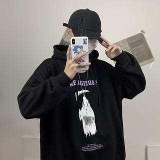 เสื้อคู่รักโอเวอร์ไซส์sized    Retro Grim Reaper Ghost Plus Fleece Hoodie   ใส่ได้ทั้งชายและหญิง