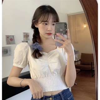 Sky เสื้อครอปเอวจั้ม (ควรเผื่อขนาดเพราะเป็นเอวสม็อค)แขนตุ๊กตาน่ารัก สม็อคเอว สม็อค เสื้อครอป สไตร์น่ารัก018