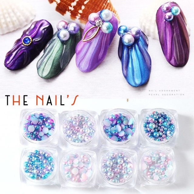 พร้อมส่ง อะไหล่ ติดเล็บ มุกติดเล็บ สีรุ้ง ครึ่งซีก คละขนาด J032-J033