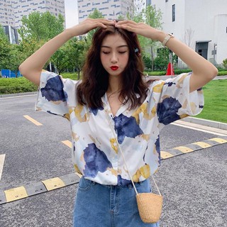 เสื้อลำลองสำหรับสตรีแขนสั้นพิมพ์ลายการ์ตูนทรงสลิม