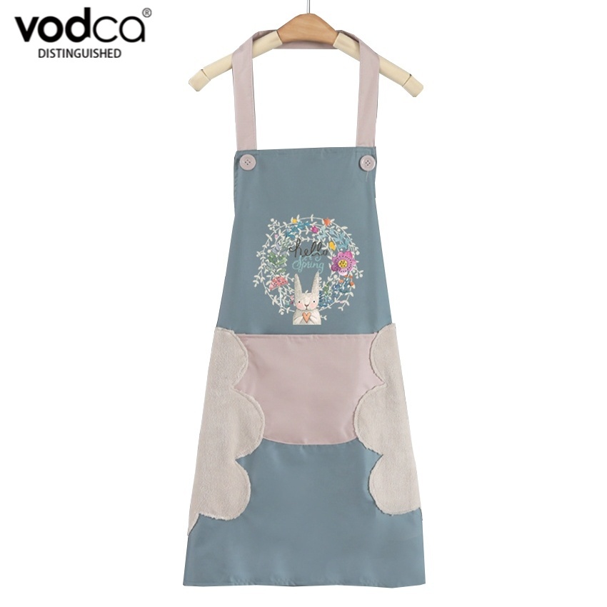 Vodca-ผ้ากันเปื้อนแฟชั่นสไตล์ญี่ปุ่น น่ารัก กันน้ำและกันน้ำมัน ชุดกันเปื้อนแม่ค้า ผ้ากันเปื้อนในครัวทำอาหาร QB-P425