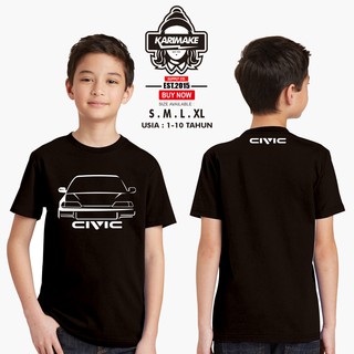 ROUND คอลูกเรือเสื้อยืด พิมพ์ลายรถยนต์ Karimake Honda Civic EF สําหรับเด็ก-4XL