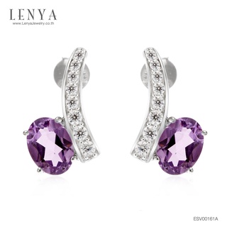 Lenya Jewelry ต่างหูอเมทิสต์ เงินแท้ 925 ชุบทองขาว เพิ่มเสน่ห์ความน่ารัก สไตล์เกาหลี สดใส โดดเด่นด้วยพลอยสีม่วงอเมทิสต์