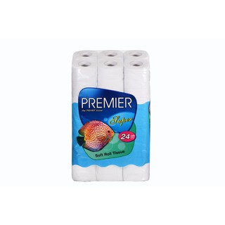 กระดาษทิชชู่ Premier Fish Super Roll กระดาษชำระม้วนพรีเมียร์ฟิต ซุปเปอร์ หนา 2 ชั้น 24 ม้วน