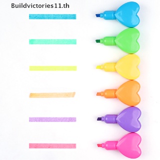【Buildvictories11】ปากกามาร์กเกอร์เรืองแสง รูปหัวใจ หลากสี เครื่องเขียน สําหรับนักเรียน