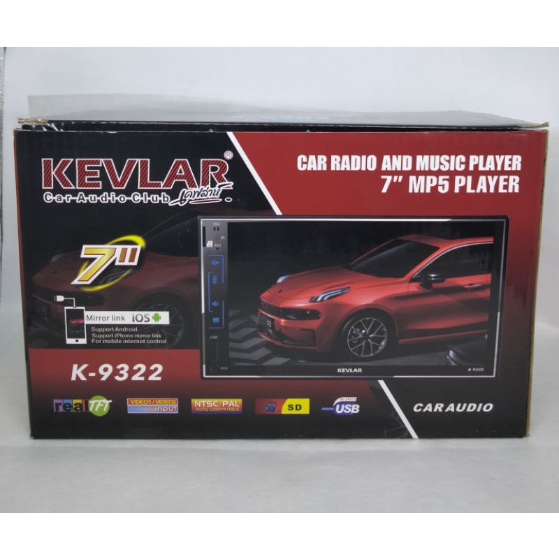 เครื่องเสียงติดรถยนต์ เครื่องเล่นในรถยนต์ หน้าจอ 7" KEVLAR เคฟล่าห์ต่อสาย Mirror linkได้ทั้ง iOS และ Android รุ่น K-9322