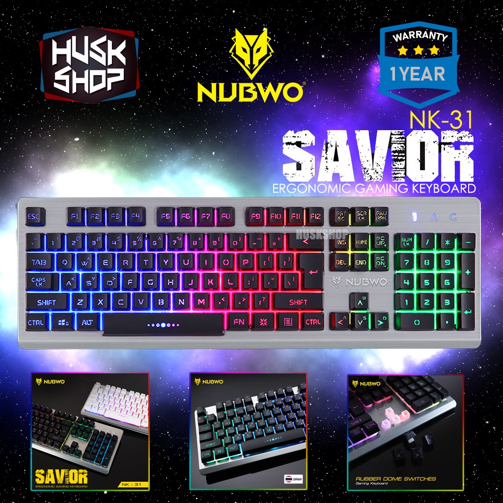 NUBWO NK-31 Savior Gaming Keyboard คีย์บอร์ดเกมมิ่ง ไฟรุ้ง 7สี ประกันศูนย์ 1ปี