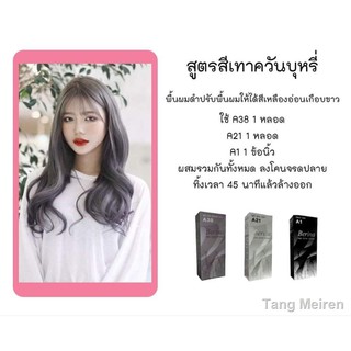 *ย้อมผม*Berina สีย้อมผมเบอรีน่า ครีมเปลี่ยนสีผม โทนเทาควันบุหรี่ แพค 3 กล่อง A38/A21/A1