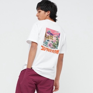Uniqlo เสื้อยืดแขนสั้นพิมพ์ลาย Godzilla สําหรับผู้ชายและผู้หญิง ( 434372 Uniqlo )