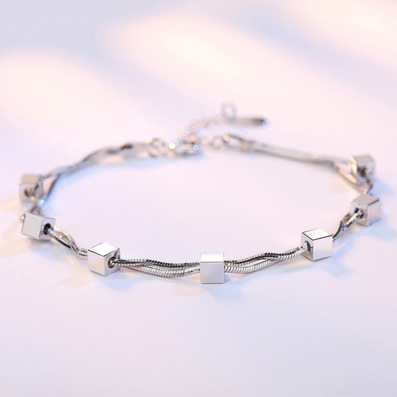 สร้อยข้อมือผู้หญิง Silver 925 Cube Star เกาหลีแฟชั่น Bracelet WHB5R