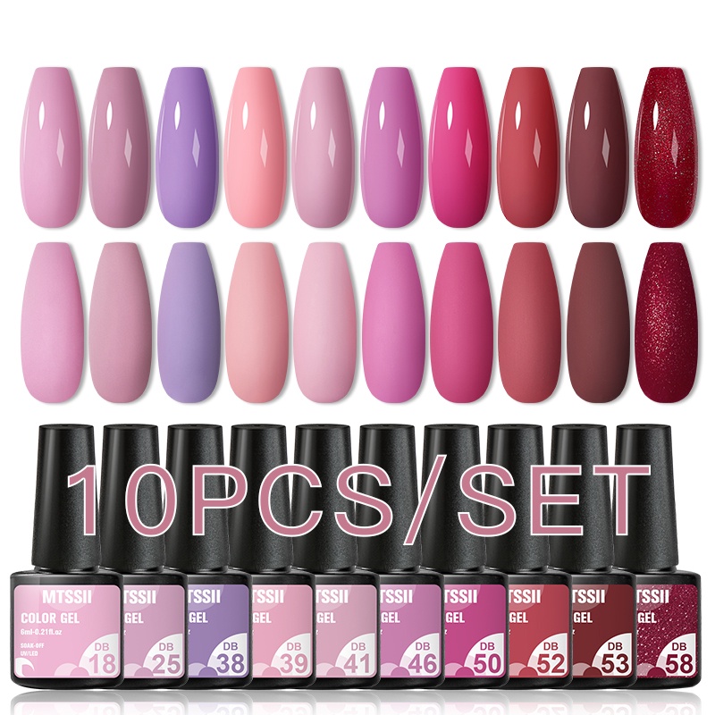 MTSSII 10 ขวด/เซ็ต Nude Purple UV Gel Polish Kit Nail Glitter Gel Polish Gel Nail Vanish Set