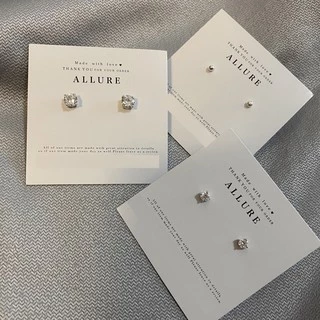 ต่างหูเพชร เงินแท้ 925 ชุบเคลือบทองคำขาว ประดับเพชร CZ Swiss Diamond 4 เตย - Allure Jewelry