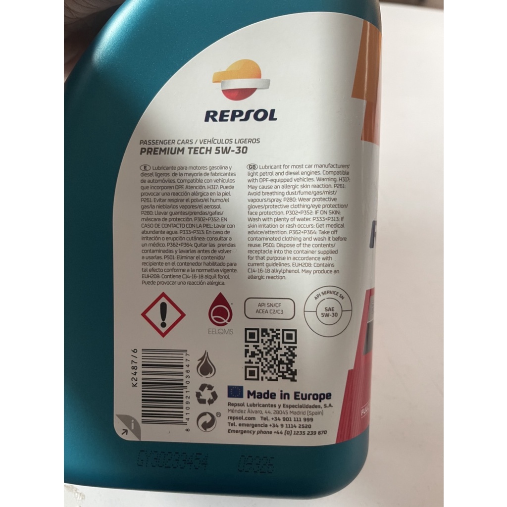 น้ำมันเครื่อง REPSOL PREMIUM TECH 5W30 FULLY SYNTHETIC 100 ปริมาณสุทธิ ...