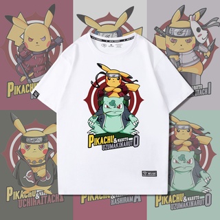 เสื้อยืดขายร้อนเสื้อยืดแขนสั้น ผ้าฝ้ายแท้ พิมพ์ลาย Pikachu Pokémon cos Naruto Joint Itachi God Street Wear สําหรับผู้ชาย