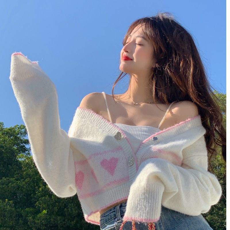 รักปุ่ม CARDI เกาหลี CARDIGAN SWEATHER เกาหลี SWEATER ผู้หญิง PREMIUM KNIT MATERIAL